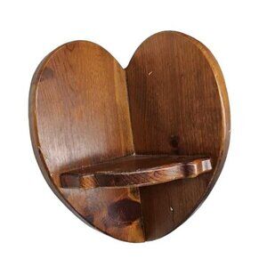 Heart-Shaped Rustic Wooden Wall Shelf With Single Tier - Handcrafted Design For